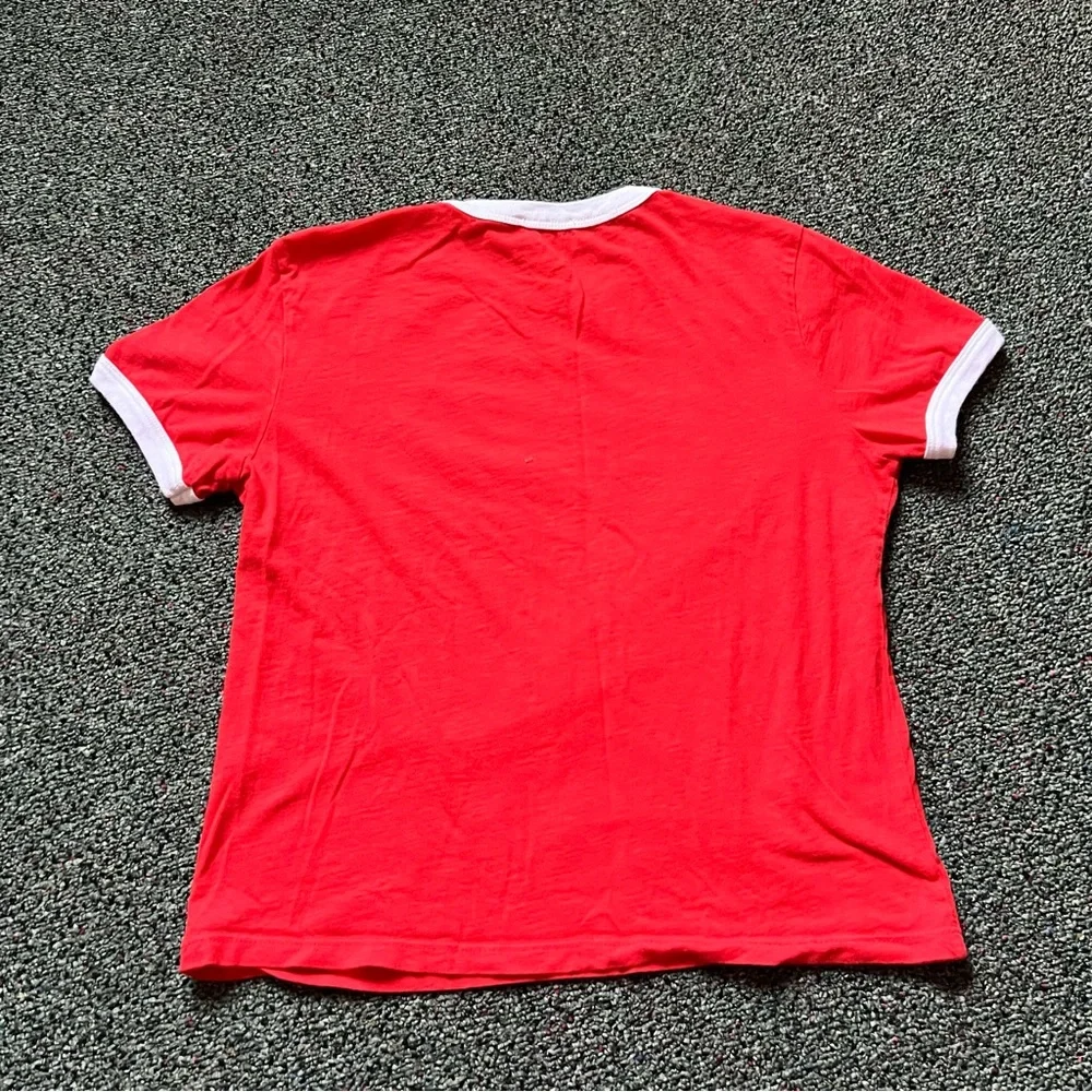 ZARA Red & White Varsity Baseball Graphic Short-Sleeve Ringer T-Shirt Shirt sz M - Picture 5 of 16
